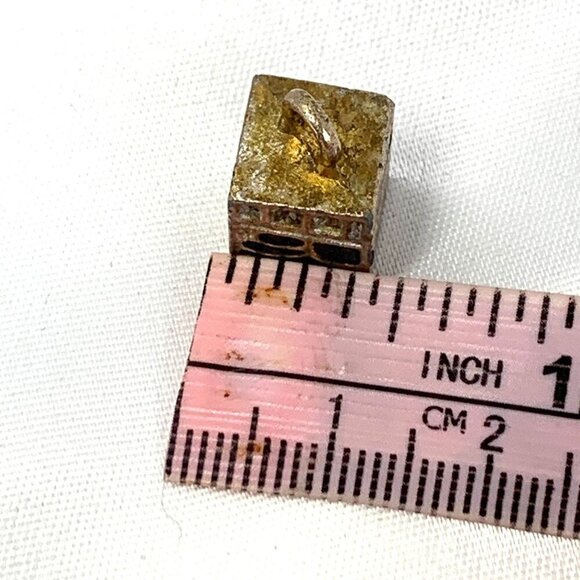 Mini Silver & Gold Islamic Kaaba Charm Pendant With Black Enamel Accents 3/8" - Picture 6 of 6